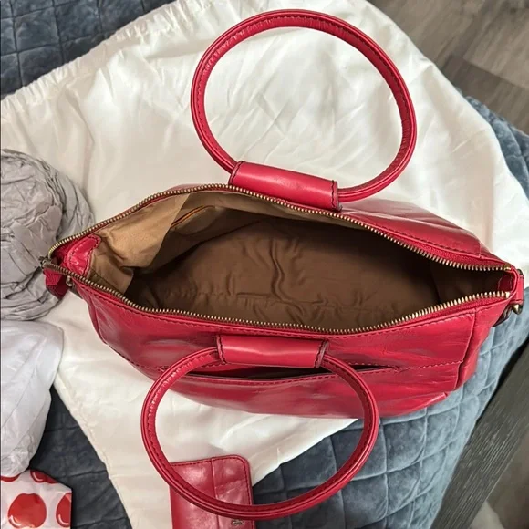 HOBO Red Leather Hobo Bag Vibrant and Sophisticated - Picture 8 of 10